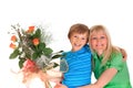 Boy with flowers for mom Royalty Free Stock Photo
