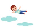 cute boy flying on clouds with open arms Royalty Free Stock Photo