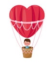 Boy flying heart airballoon valentine day Royalty Free Stock Photo