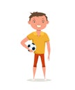 Boy with football ball vector illustration