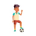 boy footballer with ball show rock gesture cartoon vector Royalty Free Stock Photo