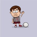 Boy footballer hand drawn cartoon illustration mascot logo template with badge Royalty Free Stock Photo