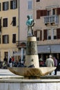 Boy fountain with a fish statue in Rovinj, Croatia Royalty Free Stock Photo