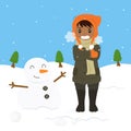 Boy Freezing and Shivering Vector Illustration