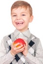 Boy with fresh red apple Royalty Free Stock Photo