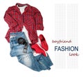 Boy friend trendy look costume on white background Royalty Free Stock Photo