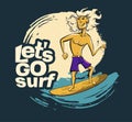 Boy full moon surfer cool summer t-shirt print. Boyfriend midnight ride surfboard on big wave.