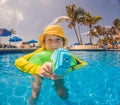 boy fun jumping into the swimming pool, shot through the underwater package Royalty Free Stock Photo