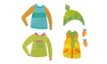 Boy Garment and Clothes with Sleeveless Vest and Hoodie Vector Set