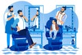 Boy Getting Haircut with his Father in Barber Shop