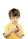 Boy and Giant african landsnail.