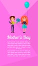 Boy with Gift and Flower Gives Girl on Mothers Day Royalty Free Stock Photo