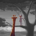 Boy and Giraffe. Meet Someone in the Travel Series