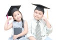Boy and girl asian school kid graduate thinking Royalty Free Stock Photo