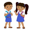 Boy and girl with backpacks pupil stay cartoon school