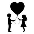 Boy and girl with balloon, silhouette illustration