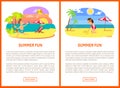 Boy and Girl on Beach, Summer Fun Poster Vector Royalty Free Stock Photo
