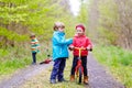 Boy and girl with bicycles and blowing dandelion Royalty Free Stock Photo