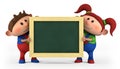 Boy and girl with blackboard