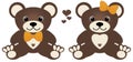 Boy and Girl Brown Bear with Hearts Bowtie Hairbow Royalty Free Stock Photo