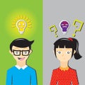 boy and girl with bulb over head. Vector illustration decorative design