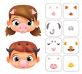 Boy girl cartoon selfie application photo items animal masks face decoration ears nose details vector illustration Royalty Free Stock Photo