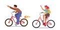 Boy and Girl Characters Bicycle Trip, Healthy Lifestyle, Outdoors Sport Activity. Teenagers Riding Bikes, Exercising