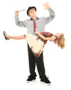 Boy and Girl Child Magic Show Levitation. Royalty Free Stock Photo