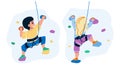 Boy And Girl Children Climbing Together Vector