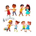 Boy And Girl Children Dancing Together Set Vector