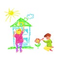 Boy And Girl Children Drawing With Crayon Vector Royalty Free Stock Photo
