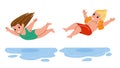 Boy And Girl Children Jumping Into Water Vector Royalty Free Stock Photo