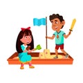 Boy And Girl Children Playing In Sandbox Vector Royalty Free Stock Photo