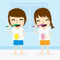 Boy and girl clean tooth brush activity daily cute cartoon vector Royalty Free Stock Photo