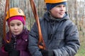 Boy and girl with climbing equipment Royalty Free Stock Photo