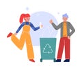 Boy and Girl Collecting Plastic Wastes into Trash Bin, Children Picking Up Garbage for Recycling Vector Illustration