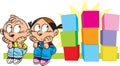 Boy and girl with colorful cubes