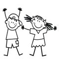 Boy and girl, coloring page, happy kids, eps. Royalty Free Stock Photo