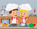 Boy and girl are cooking meal