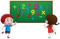 Boy and girl counting numbers on the board