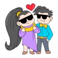 Boy and girl couple hanging out on valentine night, doodle icon image kawaii