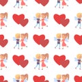 Boy Girl Couple Wings Back Seamless Pattern Heart