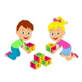 Boy and girl with cubes with letters