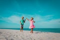 Boy and girl dance at beach, kids enjoy vacation at sea Royalty Free Stock Photo