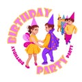 Birthday party. Emblem for children parties, parties, concerts, dance groups Royalty Free Stock Photo