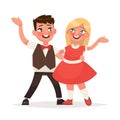 Boy and a girl are dancing on a white background. Couple