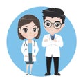 Male and female doctors cartoon characters