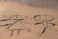 Boy and girl drawn on beach sand Royalty Free Stock Photo