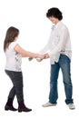 Boy and girl extort each other money Royalty Free Stock Photo