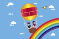 Boy and Girl Flying in a Hot-Air-Balloon